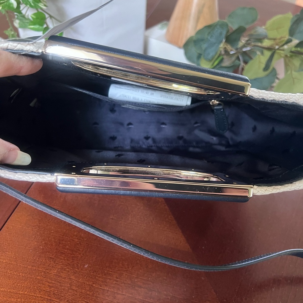 NWT Kate Spade Alexia Clutch Navy Blue/Cream Gingham Clutch/Crossbody - Picture 5 of 7